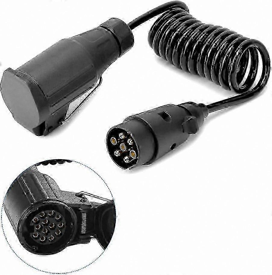 7-Pin Spiral Extension Cord for Trailers, 2M Adapter Cable for Caravans and Trucks, 12V Electrical Connection Cord