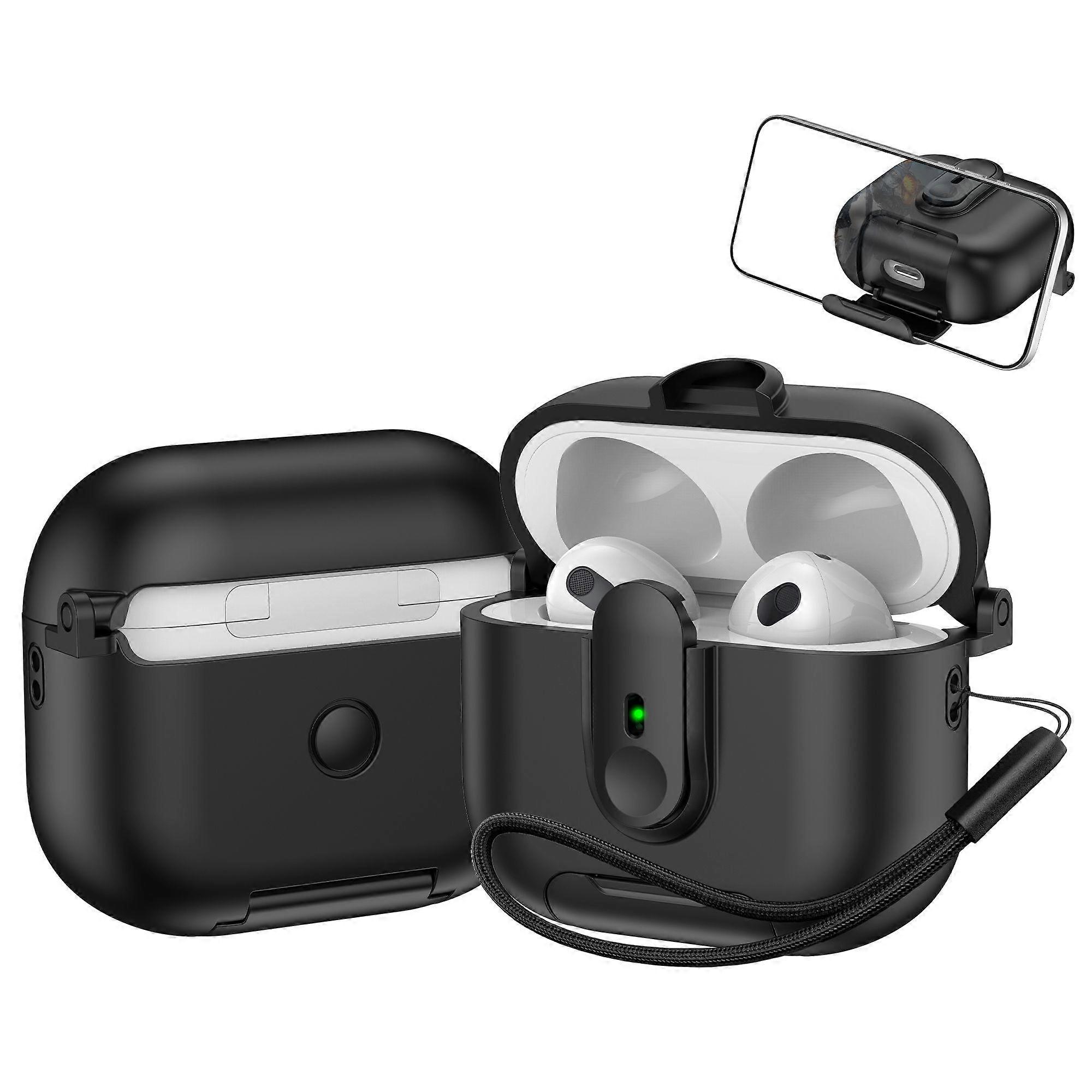 For Apple AirPods 3 Protective Case Switch Lock Earbuds Cover with Stand and Lanyard