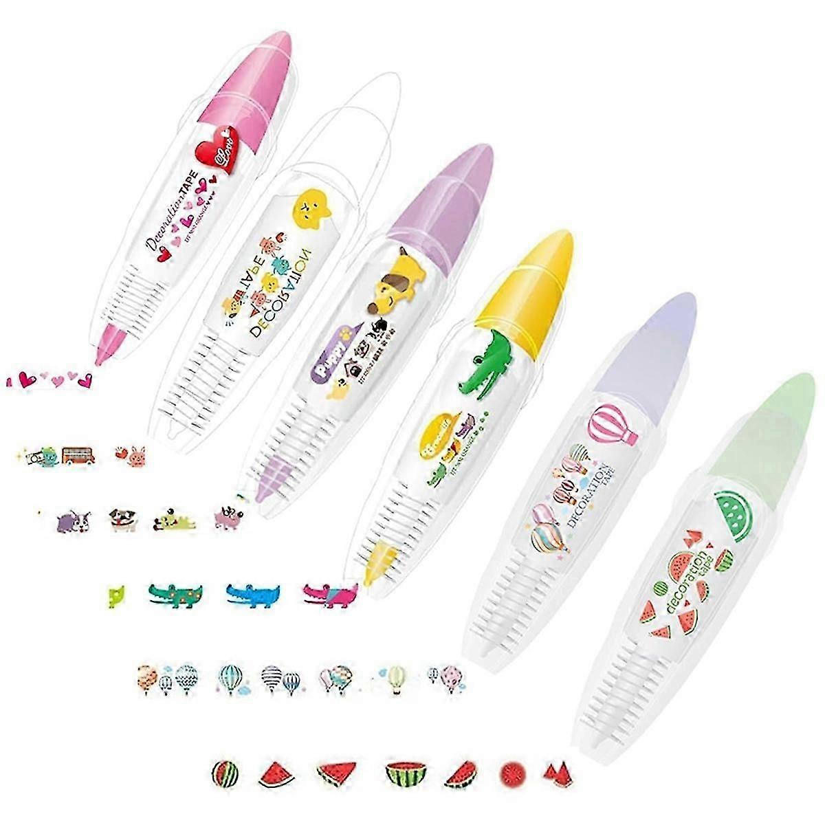 6PCS DIY Cute Animals Press Type Decorative Pen, Correction Tape