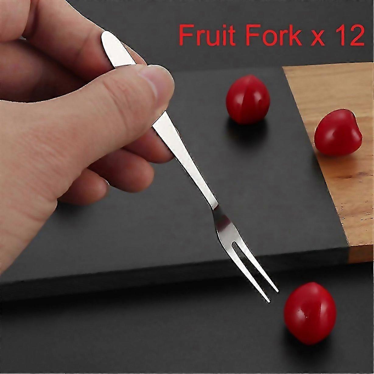 For Portable Stainless Steel Fruit Fork Cake Fork Tableware Small Forks 12pcs