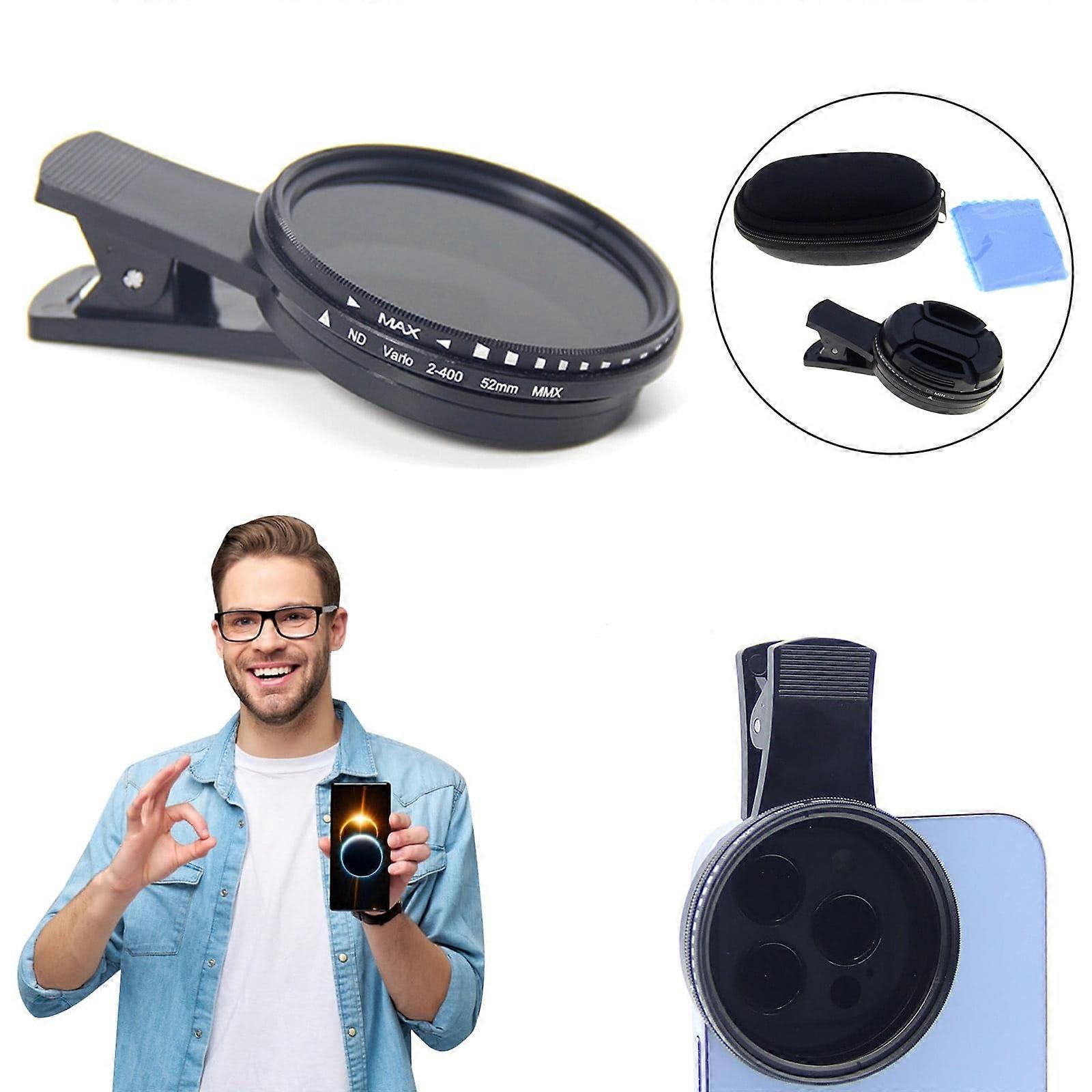 Universal Phone Camera Lens Kit For Eclip Viewing Adjustable ND Filter Lens Cap Cleaning Cloth & Storage Box