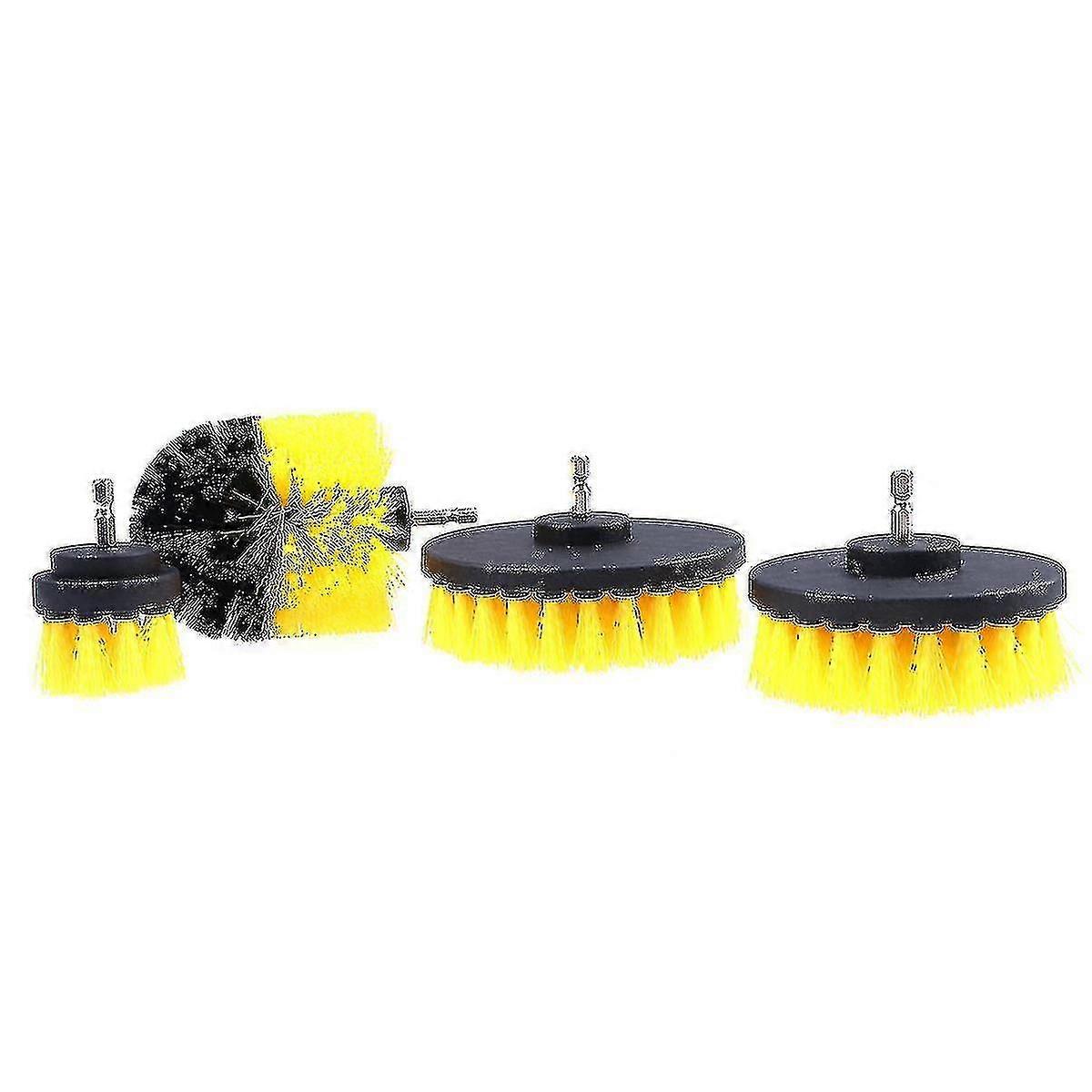 4pc Cleaning Kitchen Floor Car Tire Multi-function Electric Drill Brush Ball Brush Suit (yellow)
