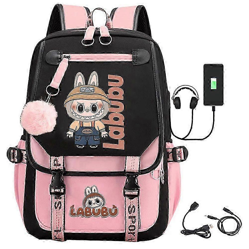 Labubu USB-laddningsbar tecknad skolryggsäck