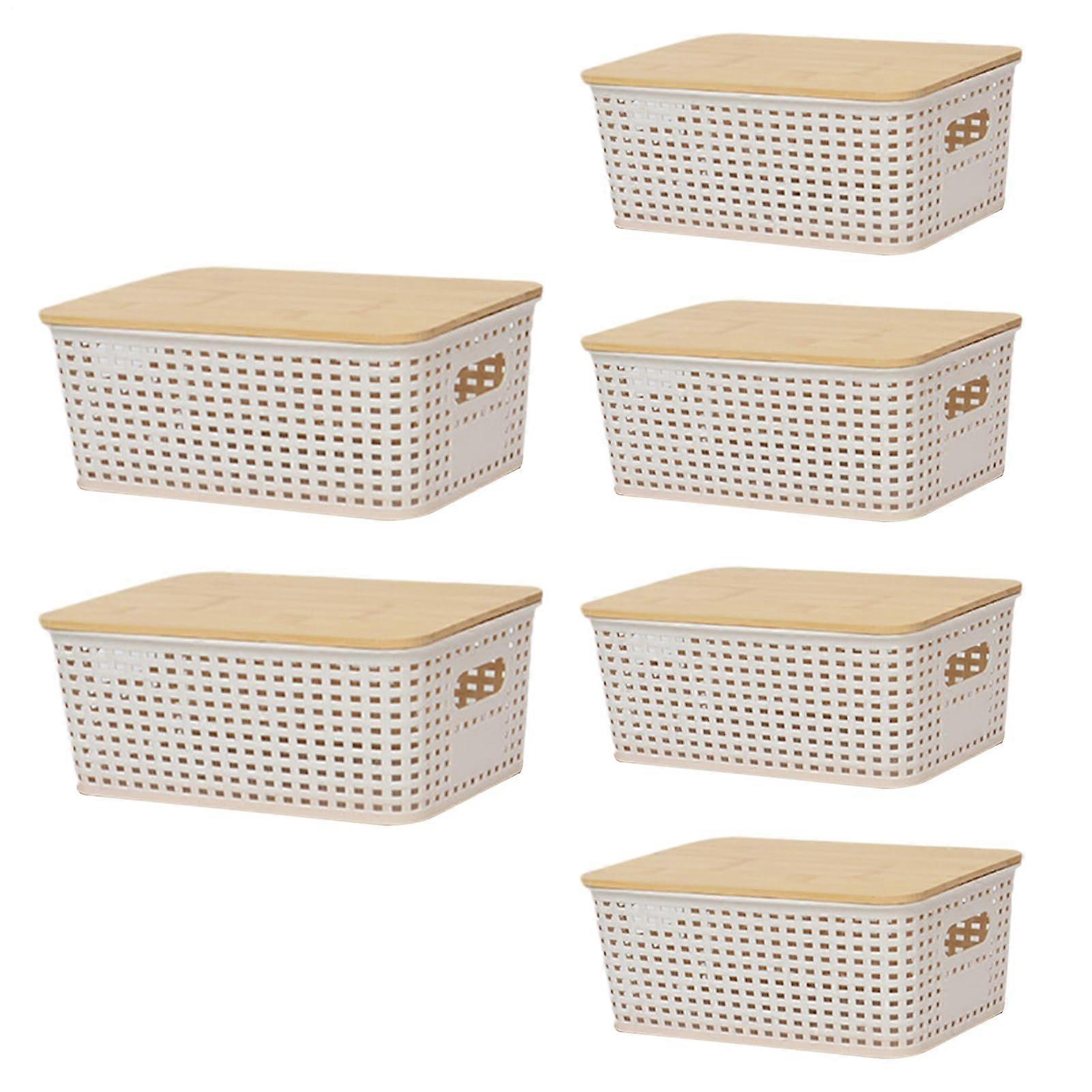 Basket with Lid 6Pack Stackable Box Containers Lidded Storage Bins for Kitchen Closet Office Classroom