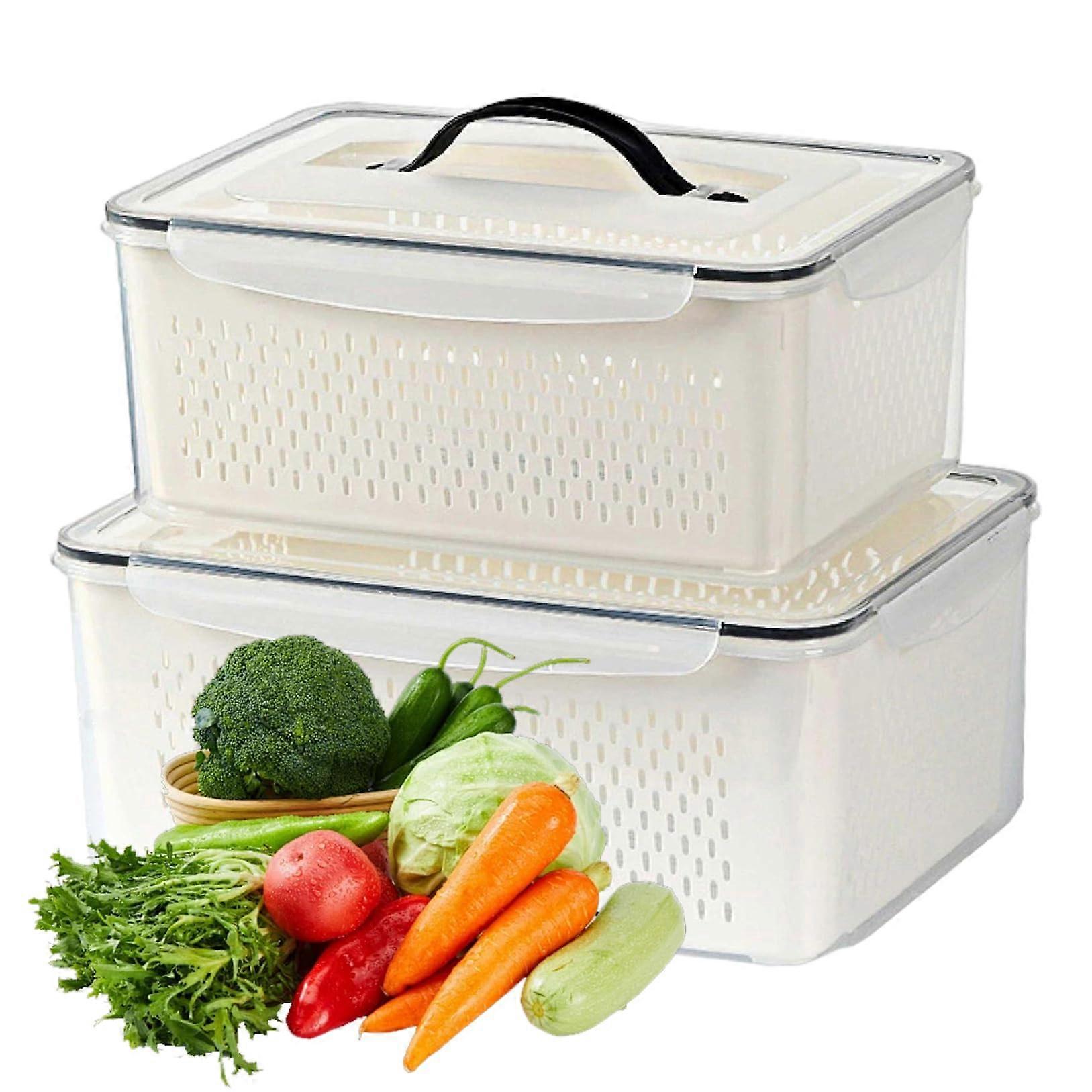 Fruit Storage Containers Fridge 4.5L & 7L Capacities Removable Colander Food Grade 2Pack Keeps Produce Fresh