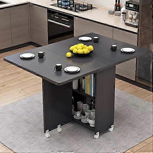 Space Saving Folding Dining Table Extendable Drop Leaf Rectangle 2Tier Storage White and Black 120x60cm Small Spaces