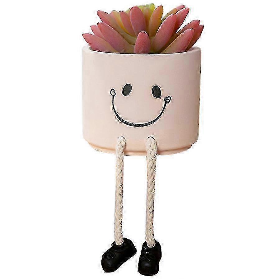 Creative Doll Design Planter with Artificial Cactus for Home Decor