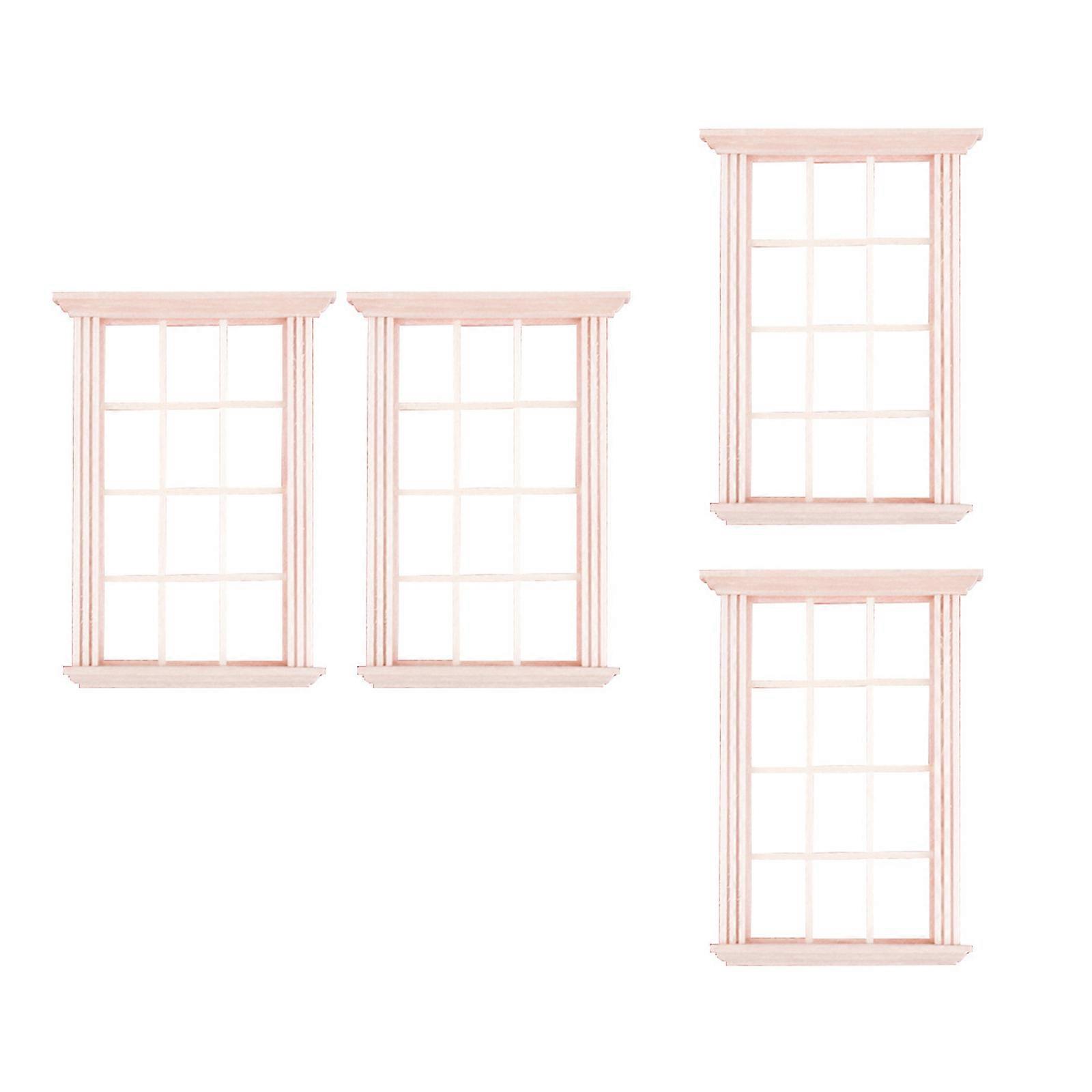 Multipurpose 4 Pieces Dollhouses Miniature Window 1 12 Scale Sturdy Wood Child Models for Home Display Solution Multicolor