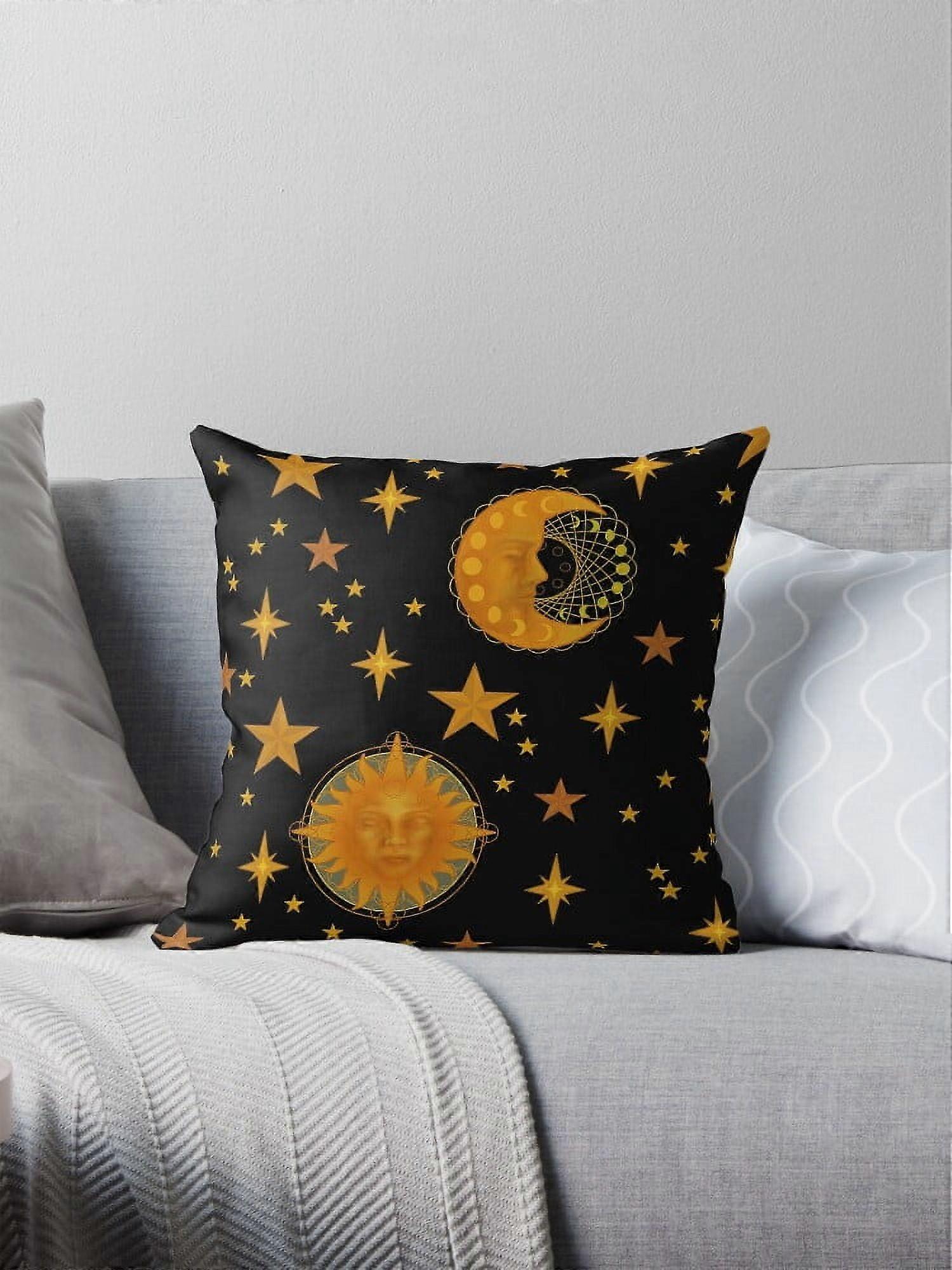 Bohemian 90's Sun and Moon Celestial Pattern Throw Pillow Covers Cases Cushion Cover Case Sofa 16x16 Inches