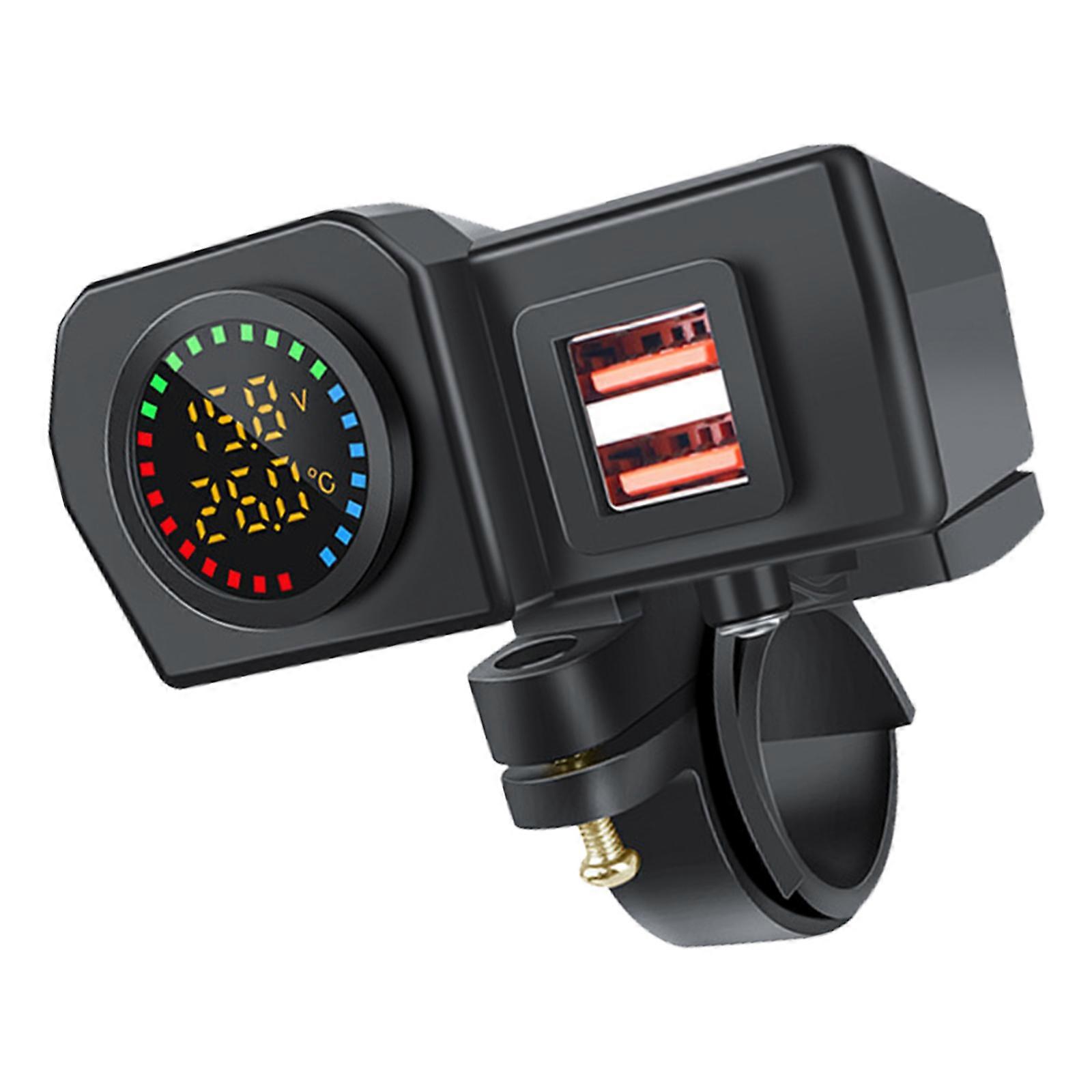 Motorcycle USB Charger With Environmental Temperature Monitor Highly speed Charging Shockproof PC Build Universal Fit Multicolor