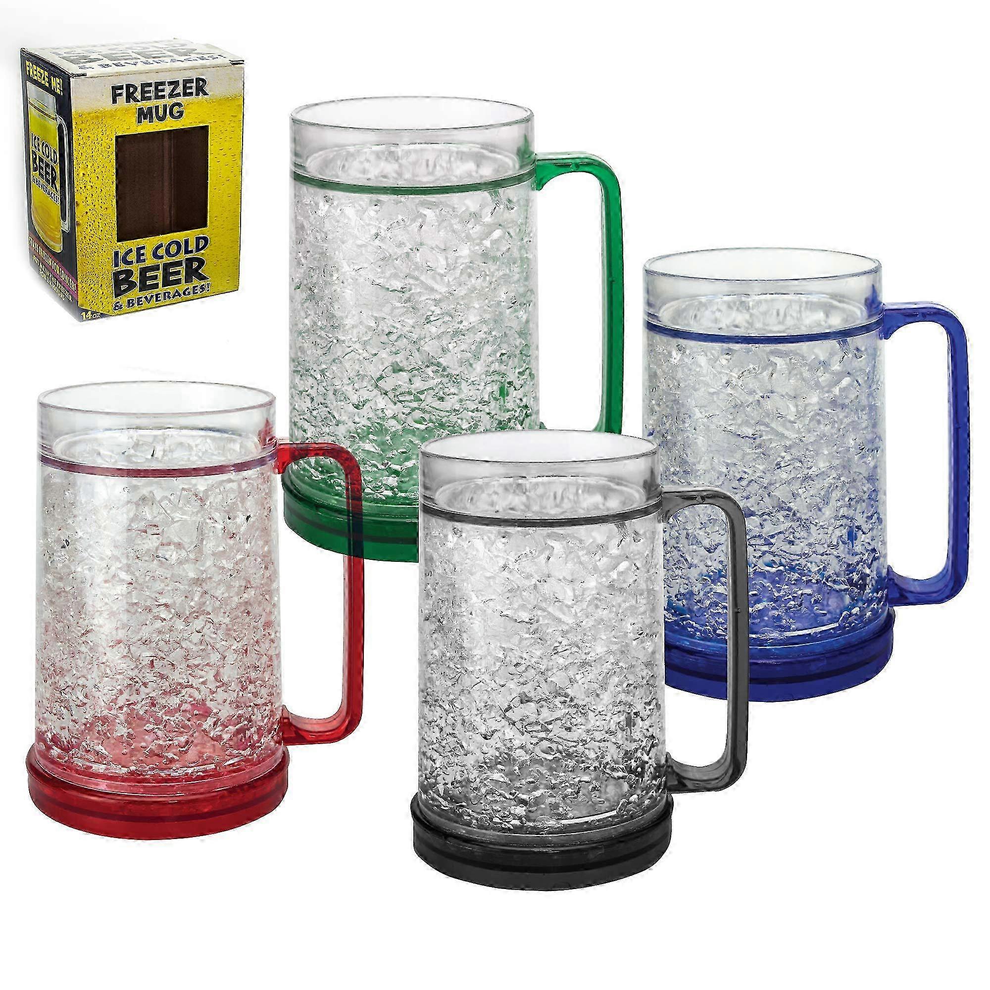 25-26 Insulated Freezer Mug Set Of 4, 16 Oz, Double Walled, Freezer Safe With Handle, Beer Stein Style, Gift Box Included
