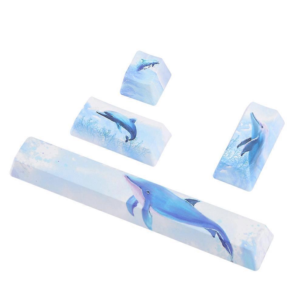 DIY Dolphin Pattern Keyboard Keycaps SpaceEScEnterNumpad Enter Keycap for Mechanical Keyboard(Dolphin Pattern, 4Pcs )