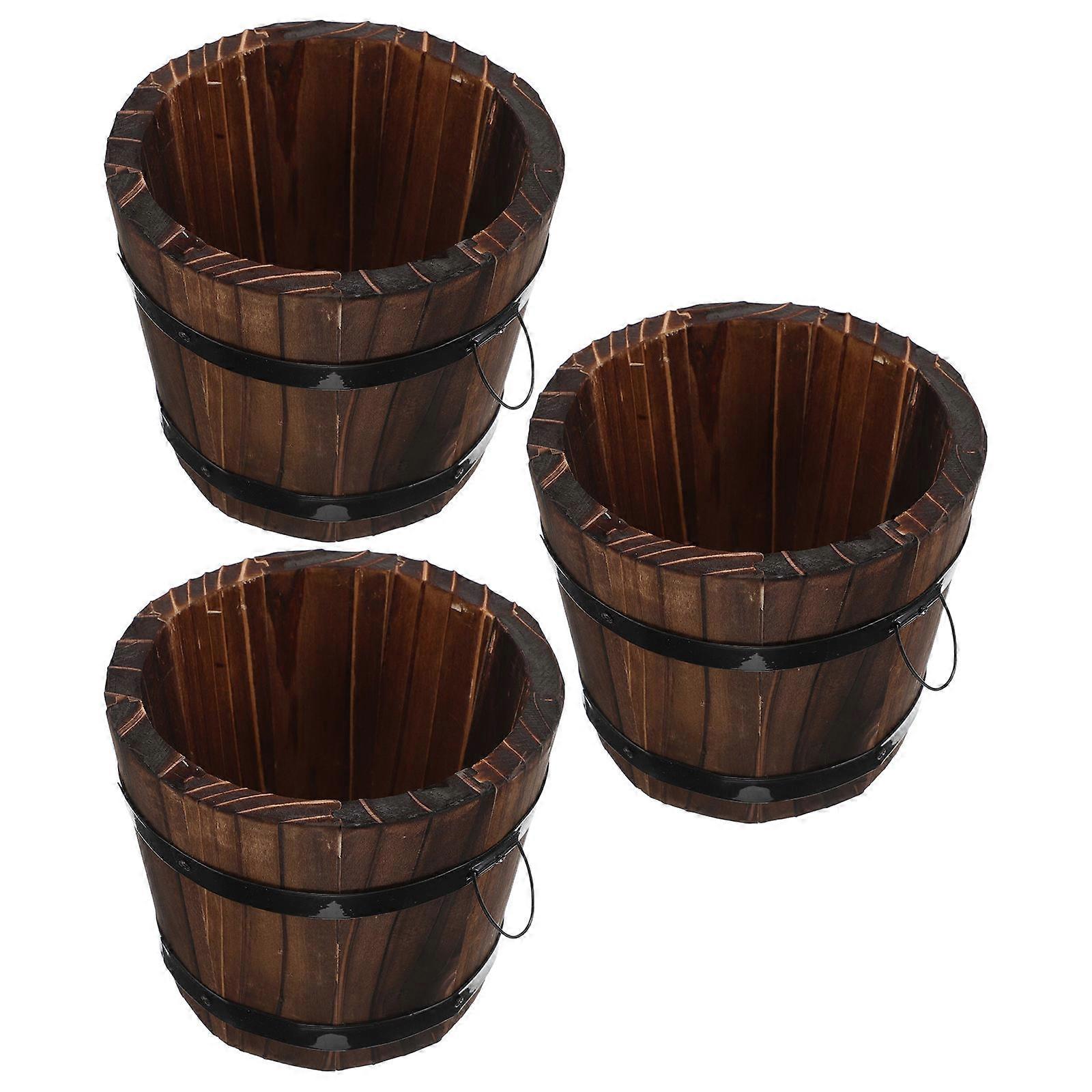 Carbonized Wood Flower Pot for Succulent Plants 3Pcs Rustic Planter Set