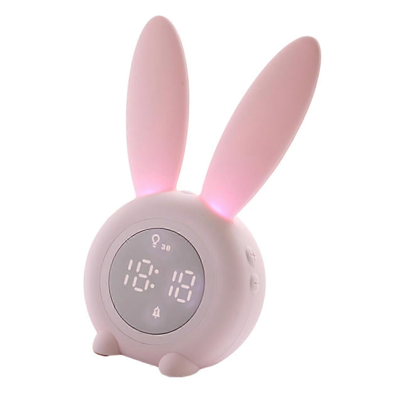 USB Rechargeable LED Alarm Clock with Rabbit Ears, Voice Control, Magnetic Hanging, Snooze and Countdown for Bedroom, Pink Night Light Gift