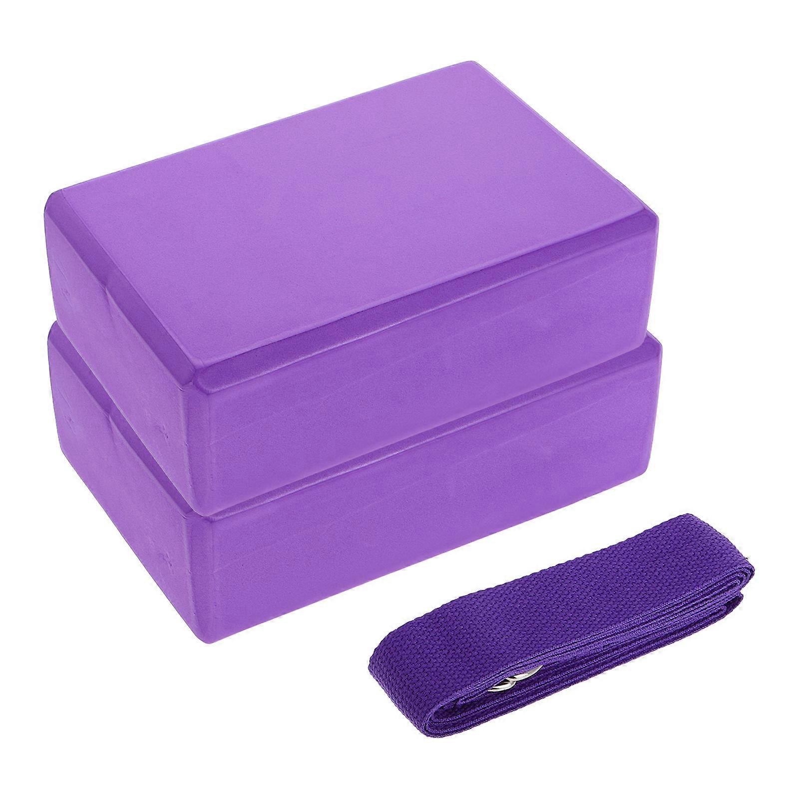 Purple Yoga Blocks with Strap Set of 3 EVA Foam Lightweight Portable for Beginners to Enhance Poses
