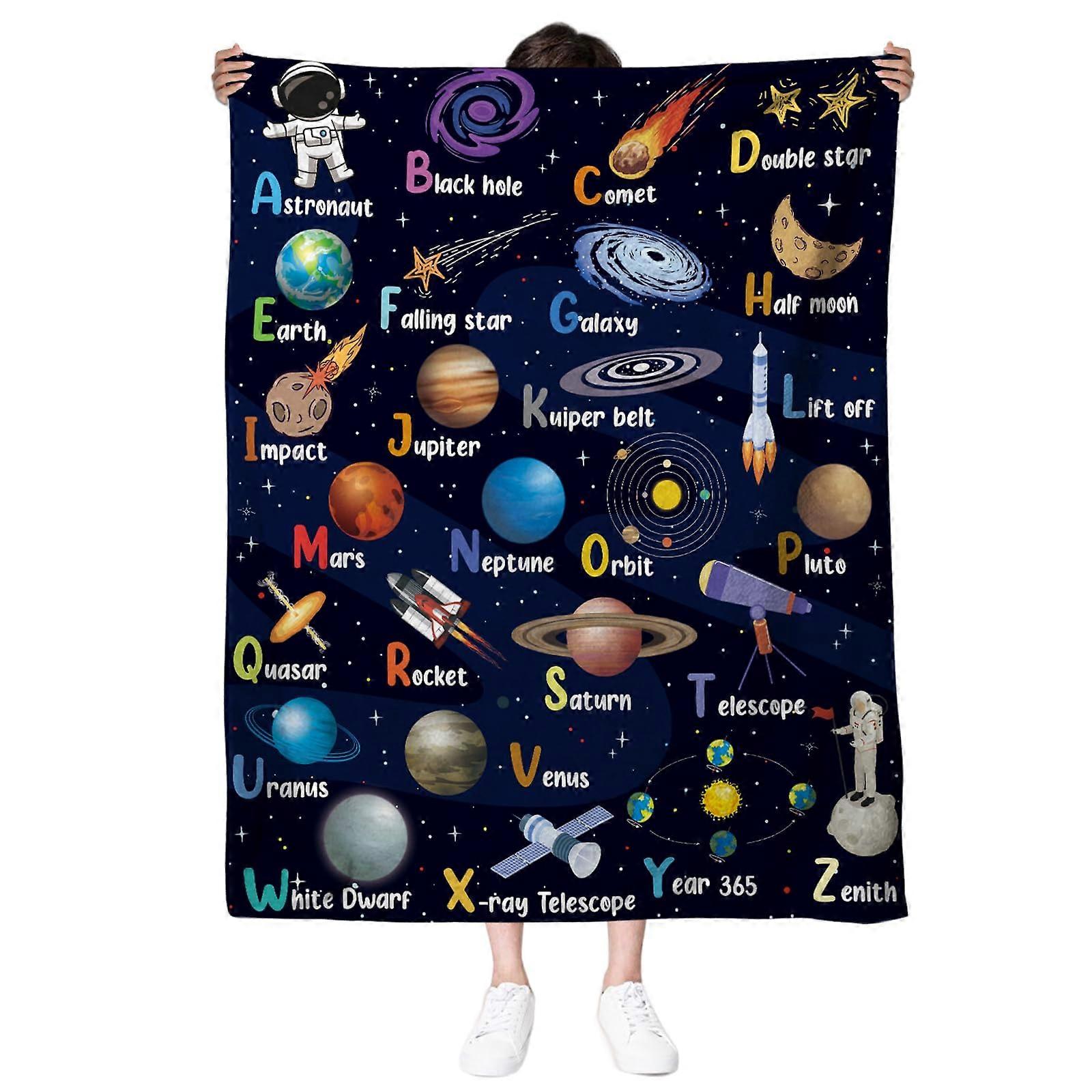 Space Alphabet Blanket for Kids, UltraSoft Flannel Galaxy Throw with Astronaut and Planets 50'x60'