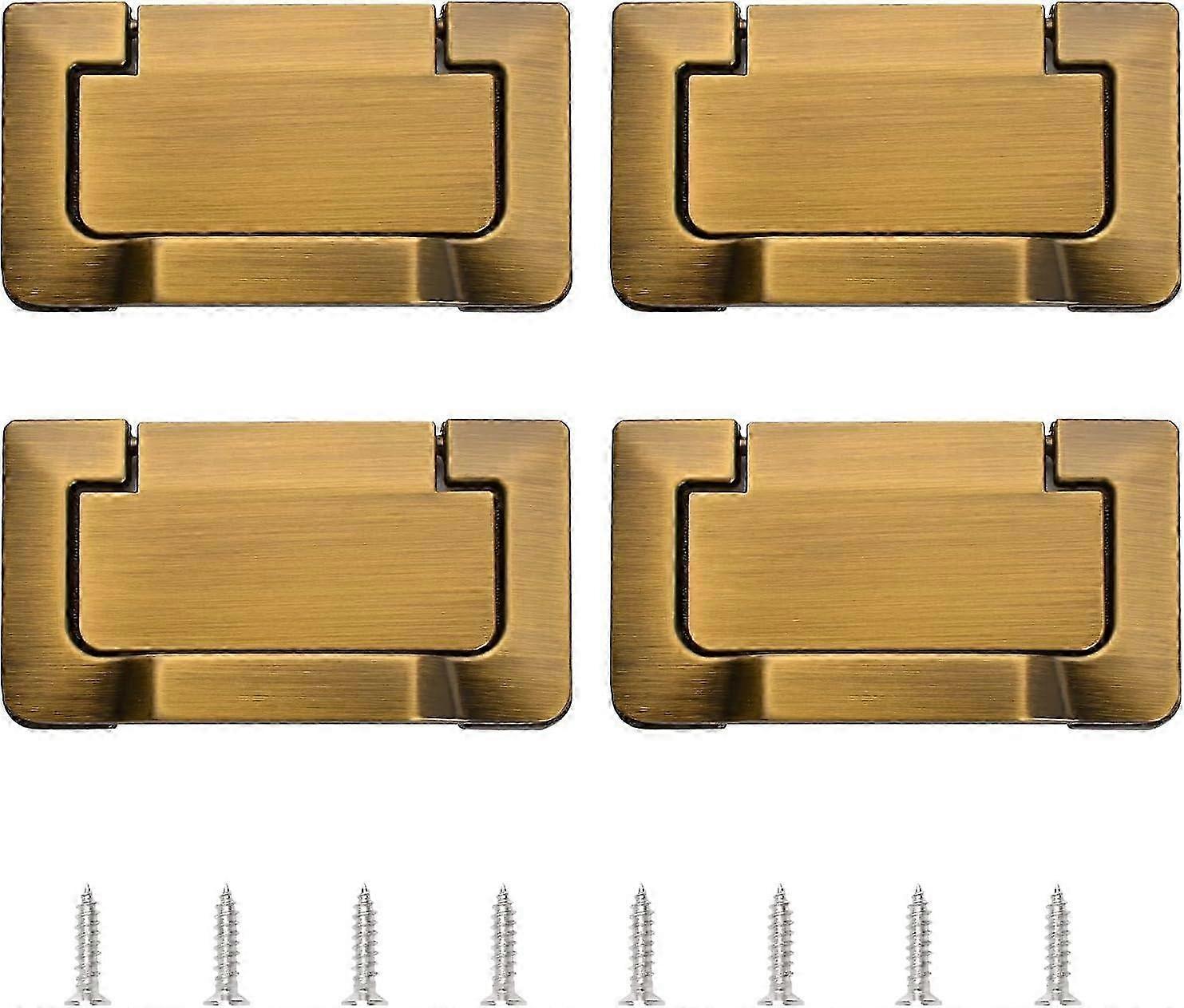 4pcs Brass Pocket Doors Drawer Handle Flush Ring Pull, Hidden Concealed Zinc Alloy Knobs For Cabinets, Closets, Drawers