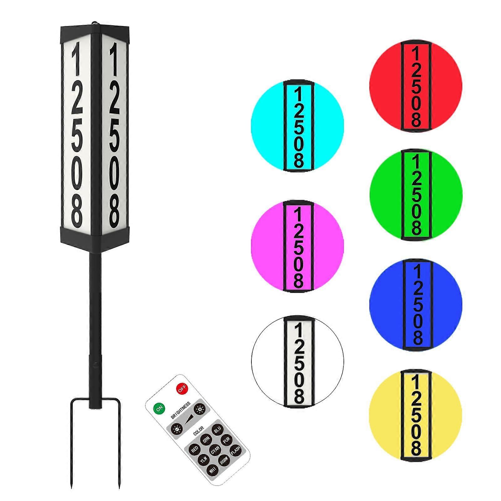 Solar Address Sign with RGBW Lighting, 3Sided LED House Number, Waterproof, Remote Control