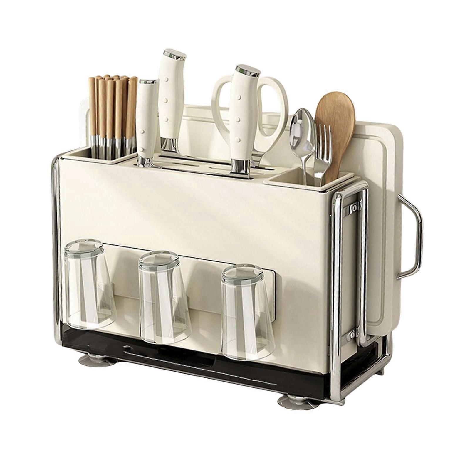Multifunctional Kitchen Knife Holder with Cutting Board Storage, Magnetic Lid Rack, Large Capacity