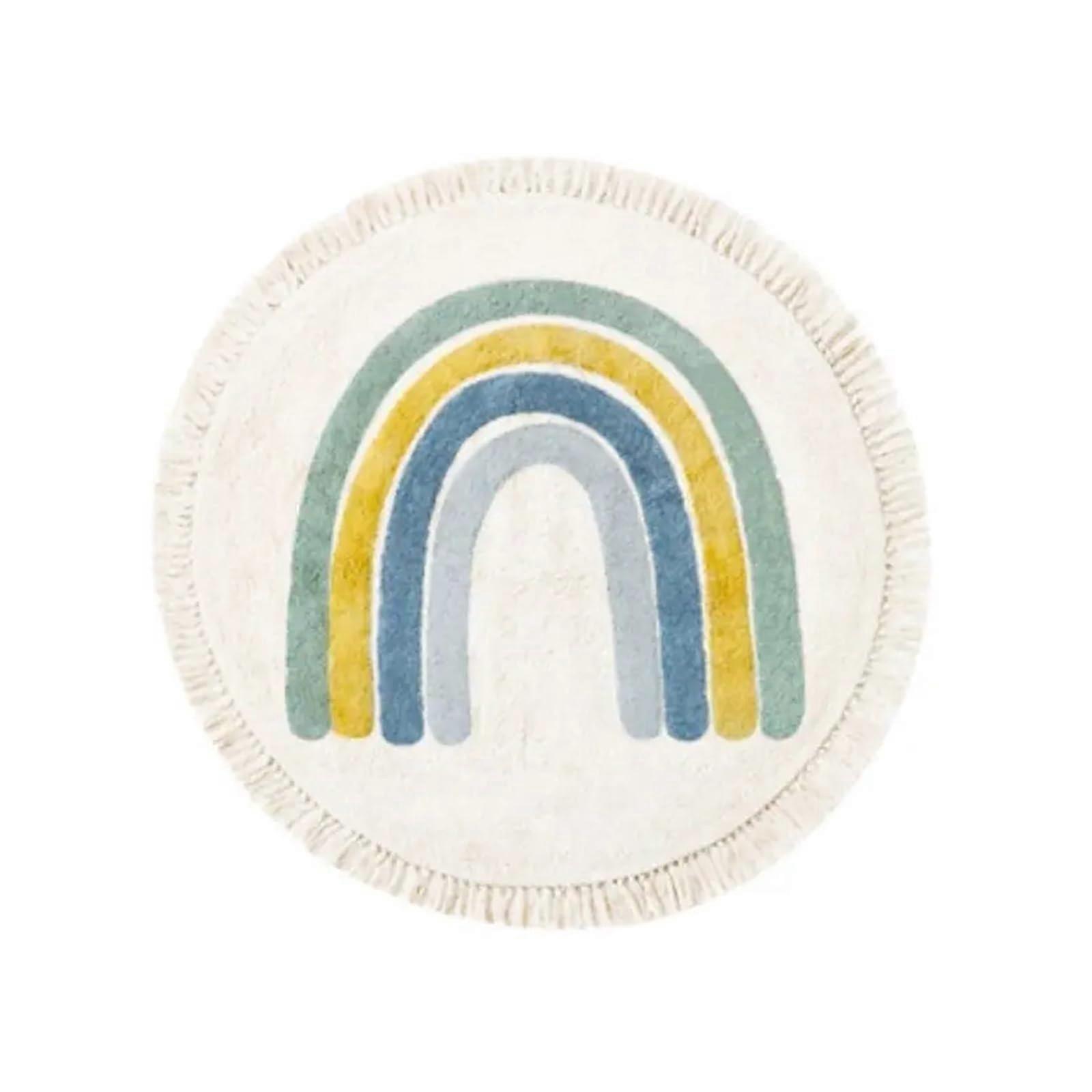 Fluffy Area Rug Round Plush Bedroom Carpet Blue Rainbow Soft Tassels Easy Clean Noise Reduction