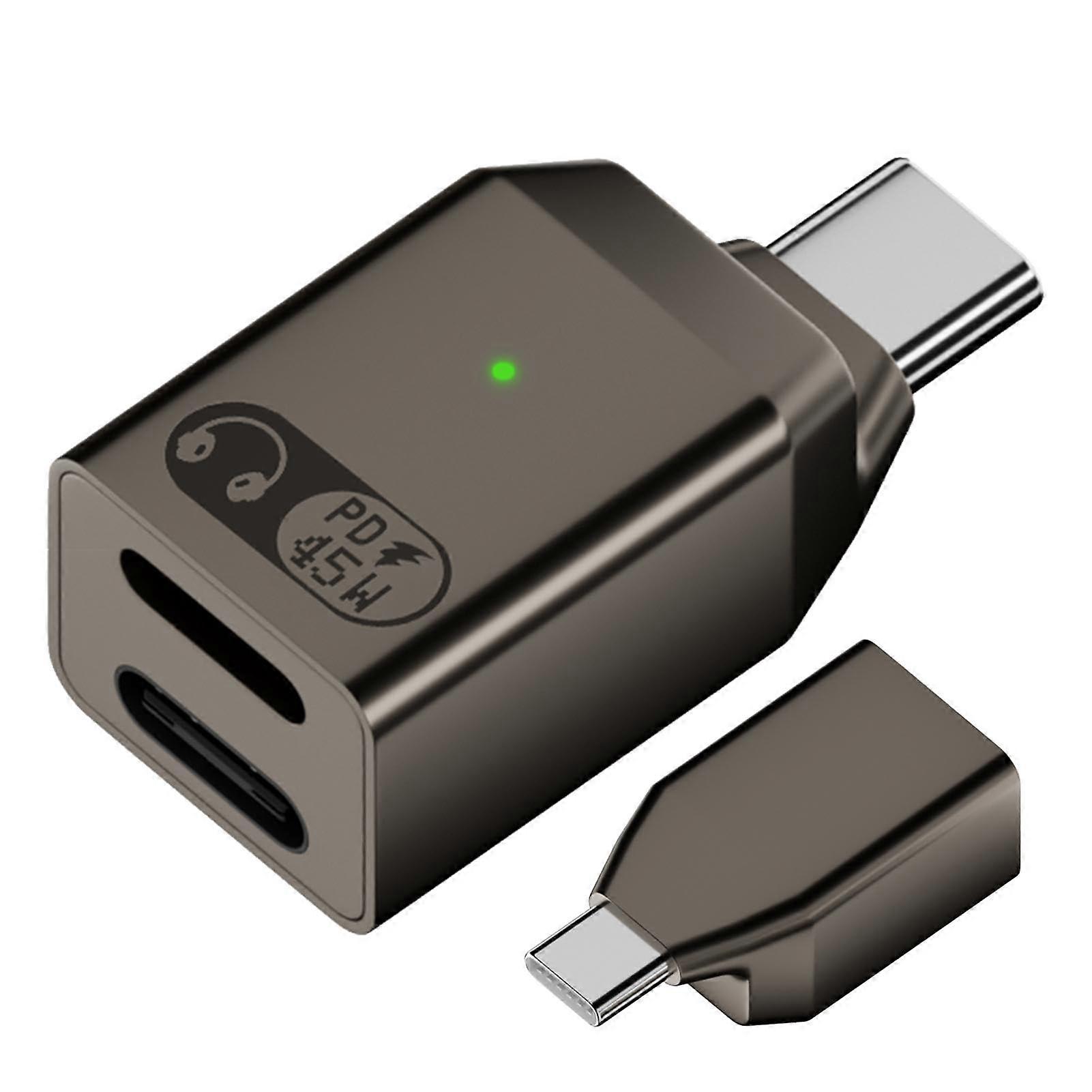 Phone Adapter for Headphones Tablet Headphone Adapter Dual Function PD Adapter TypeC 45W Zinc Alloy Port PC Input Black