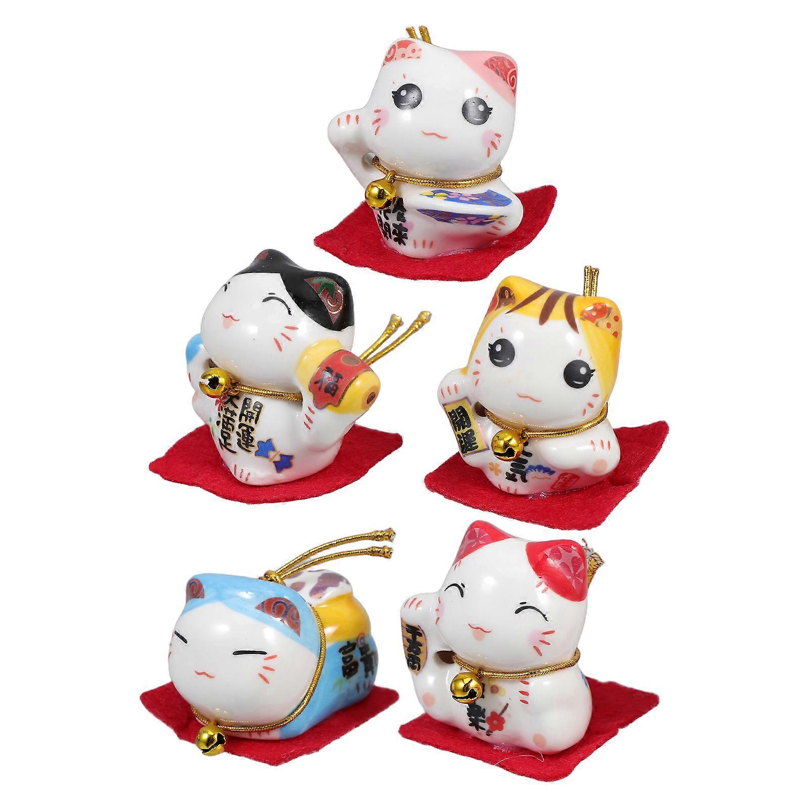 Ceramic Cute Cat Figurines for Vehicle Interior Accessories 5Pcs