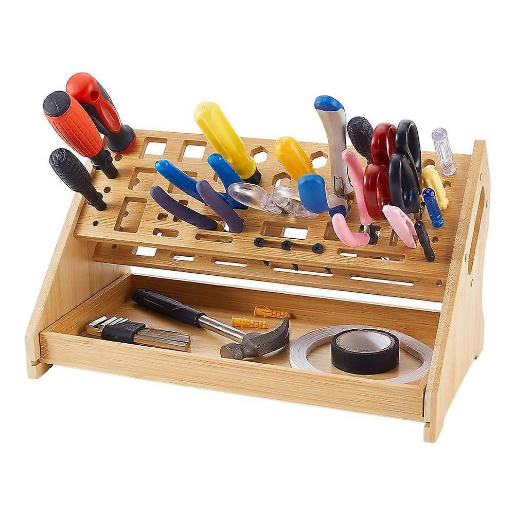 Bamboo Tool Organizer Rack with MultiSlot Storage for Workbench and Garage