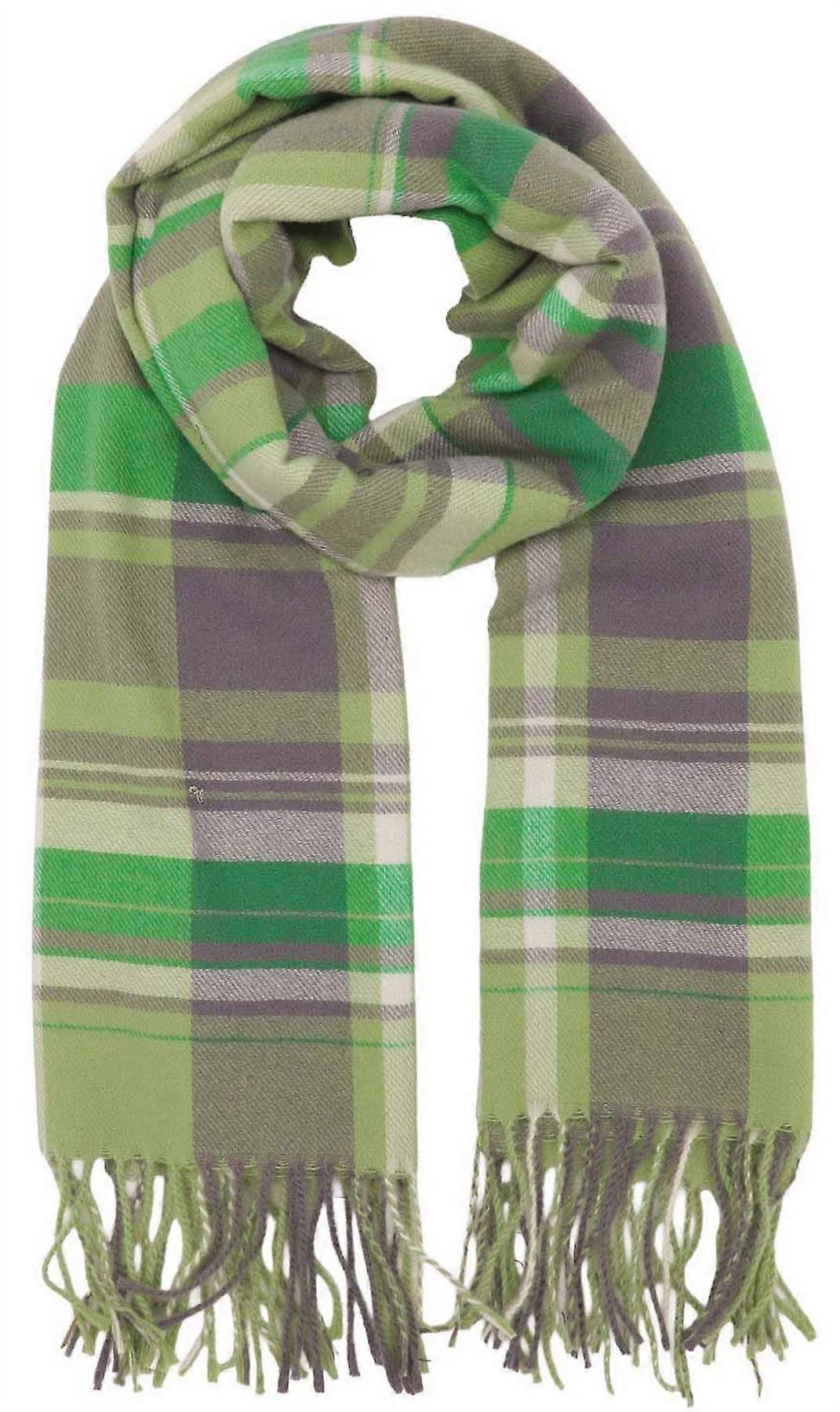 Zelly Check Winter Weight Scarf - Green/Purple