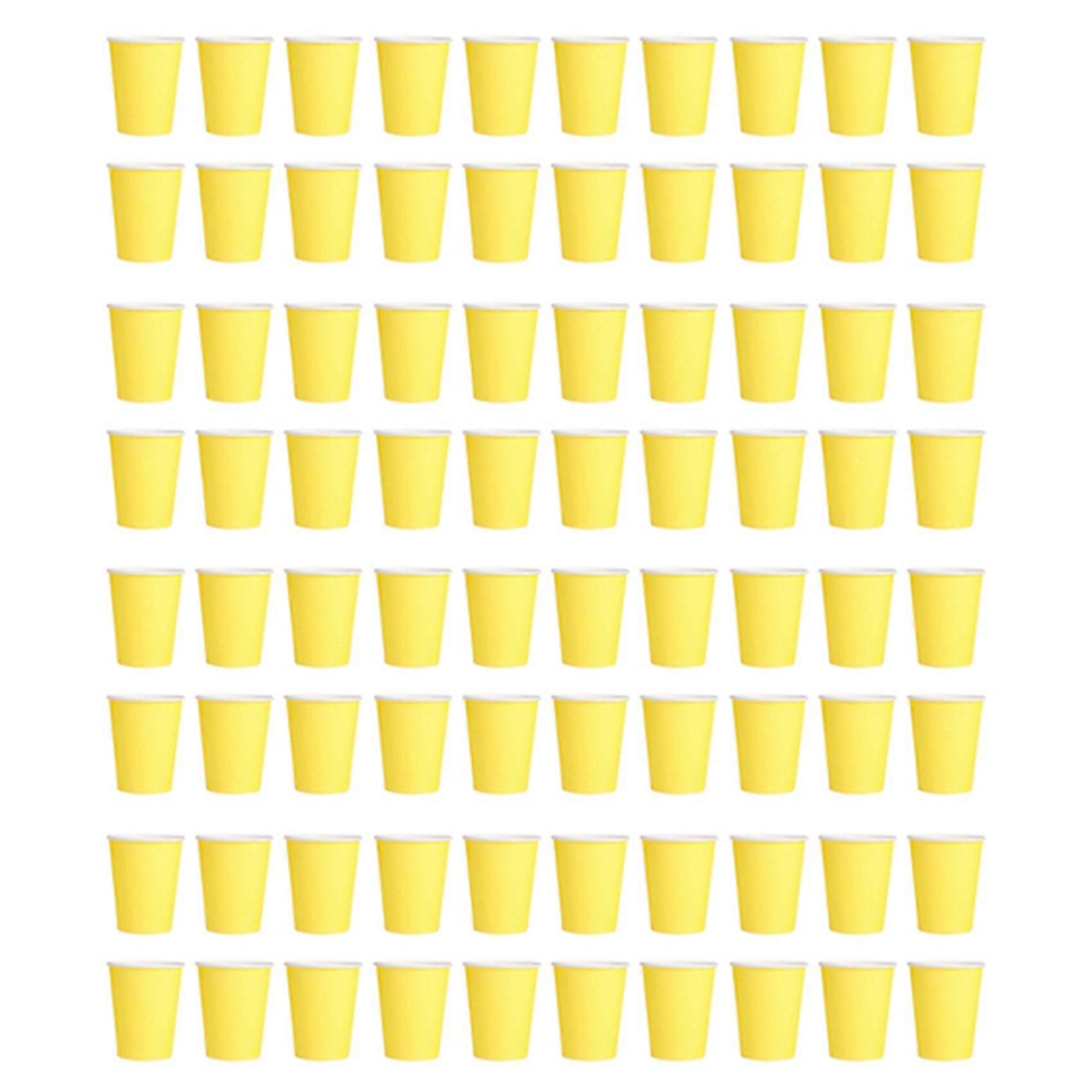 80 Paper Cups (9oz) - Plain Solid Colours Birthday Party Tableware Catering(Yellow)