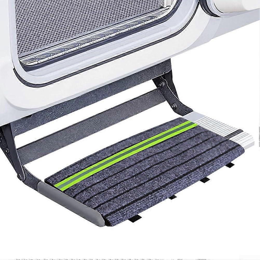 Adjustable RV Step Mat with AntiSlip Surface and Reflective Strip, 46x46cm Green Polyester for Camping Vehicles