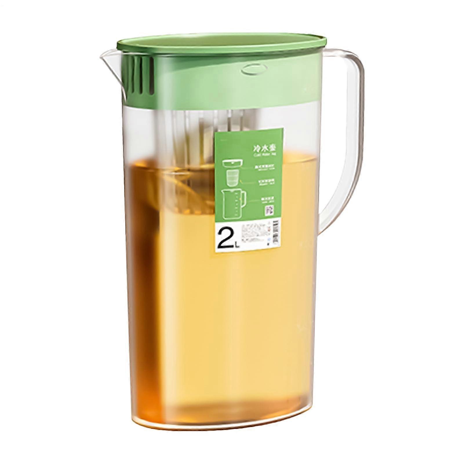 2L Water Infuser Pitcher with Lid for Hot or Cold Drinks, Builtin Fruit Infuser, Green
