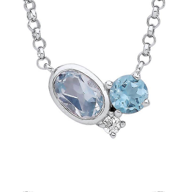 Jewelco London Sterling Silver Swiss Blue Oval CZ Thought Bubble Halo Cluster Lavalier Toi et Moi Necklace 16 inch