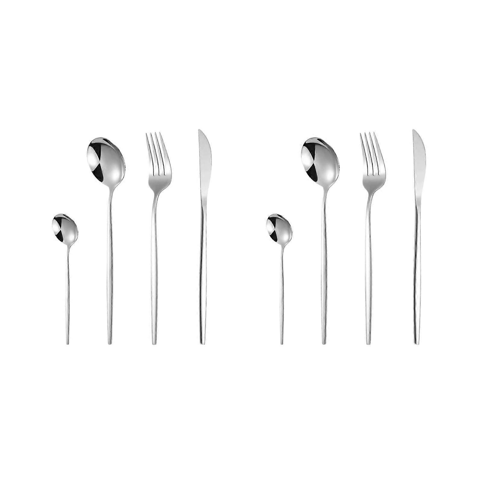 Stainless Steel Cutlery Set Mirror Polished Rust Proof Long Handle Flatware for Dining 4pcs Silver