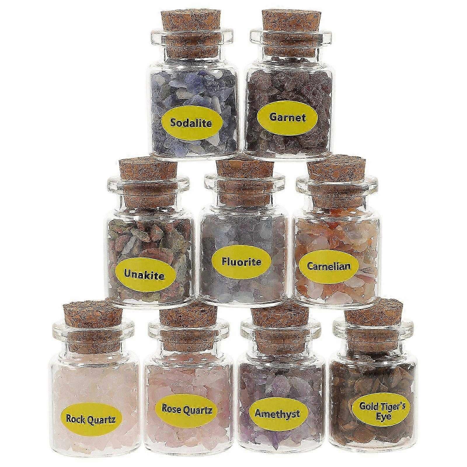 9pcs Mini Crystal Stone Bottles Set as Gemstone Wishes Bottles