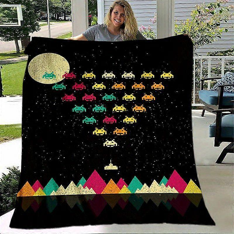 Space Invaders Space Invaders Retro Game Artwork Soft Flannel Blanket Vibrant