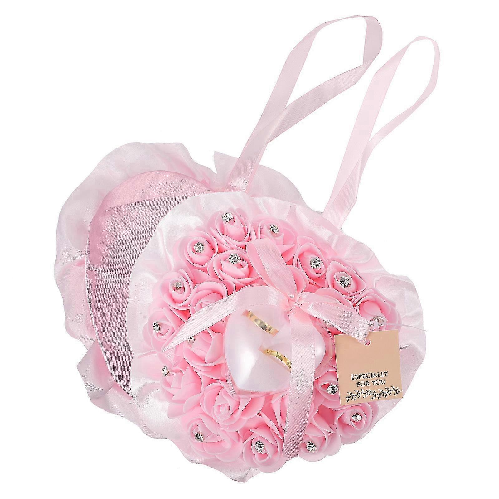 Pink Wedding Ring Storage Case With Rhinestone Decoration Romantic Style 1Pack