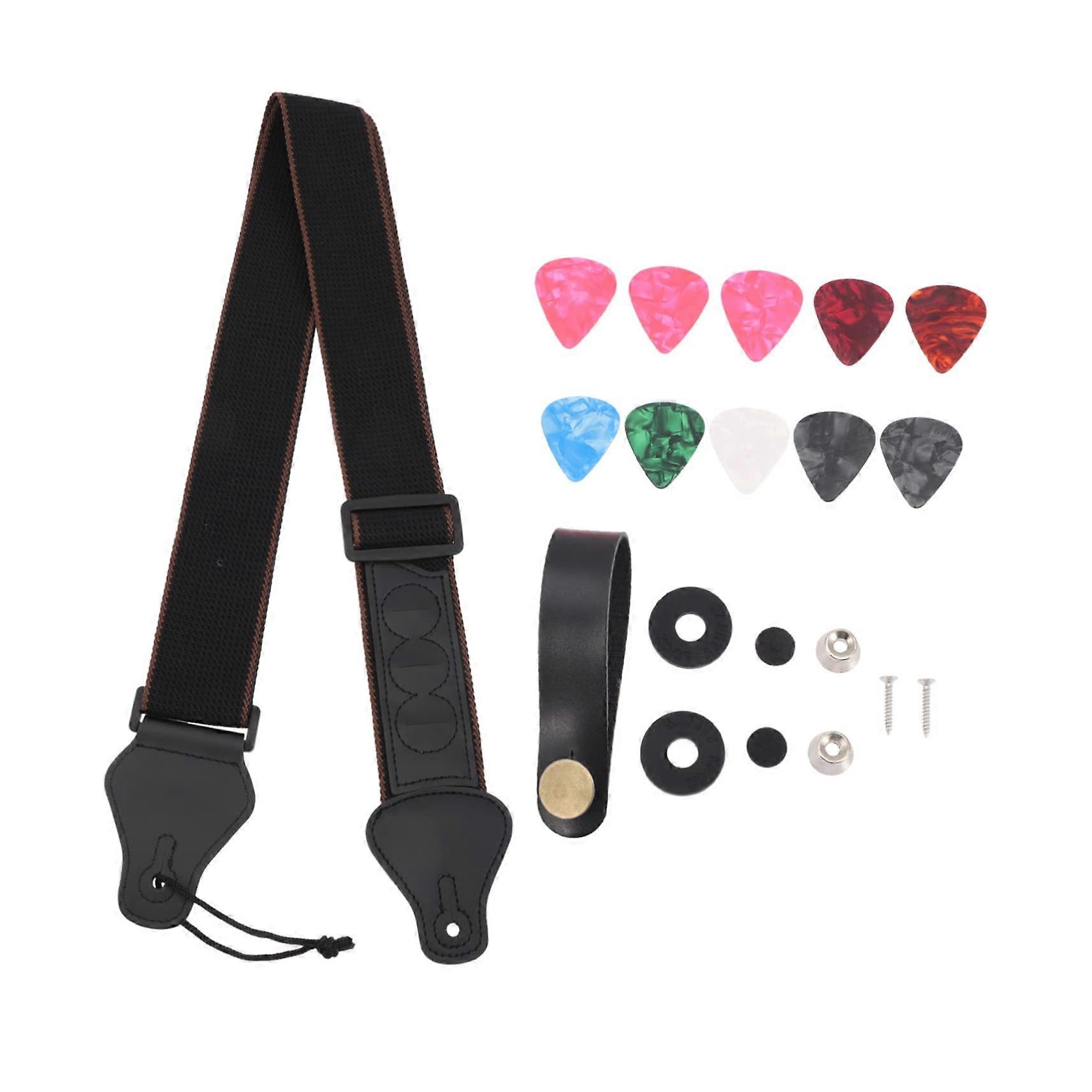 Durable Cotton Guitar Strap with Picks and Secure Locking System for Electric Guitars