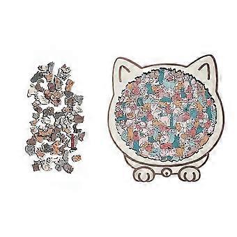 Colorful Cat-Shaped Wooden Puzzle Ornament
