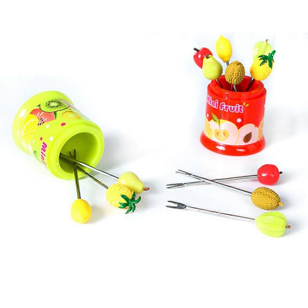 Stainless Steel Fruit Fork for Kitchen Use 6Pcs Creative Green Fork