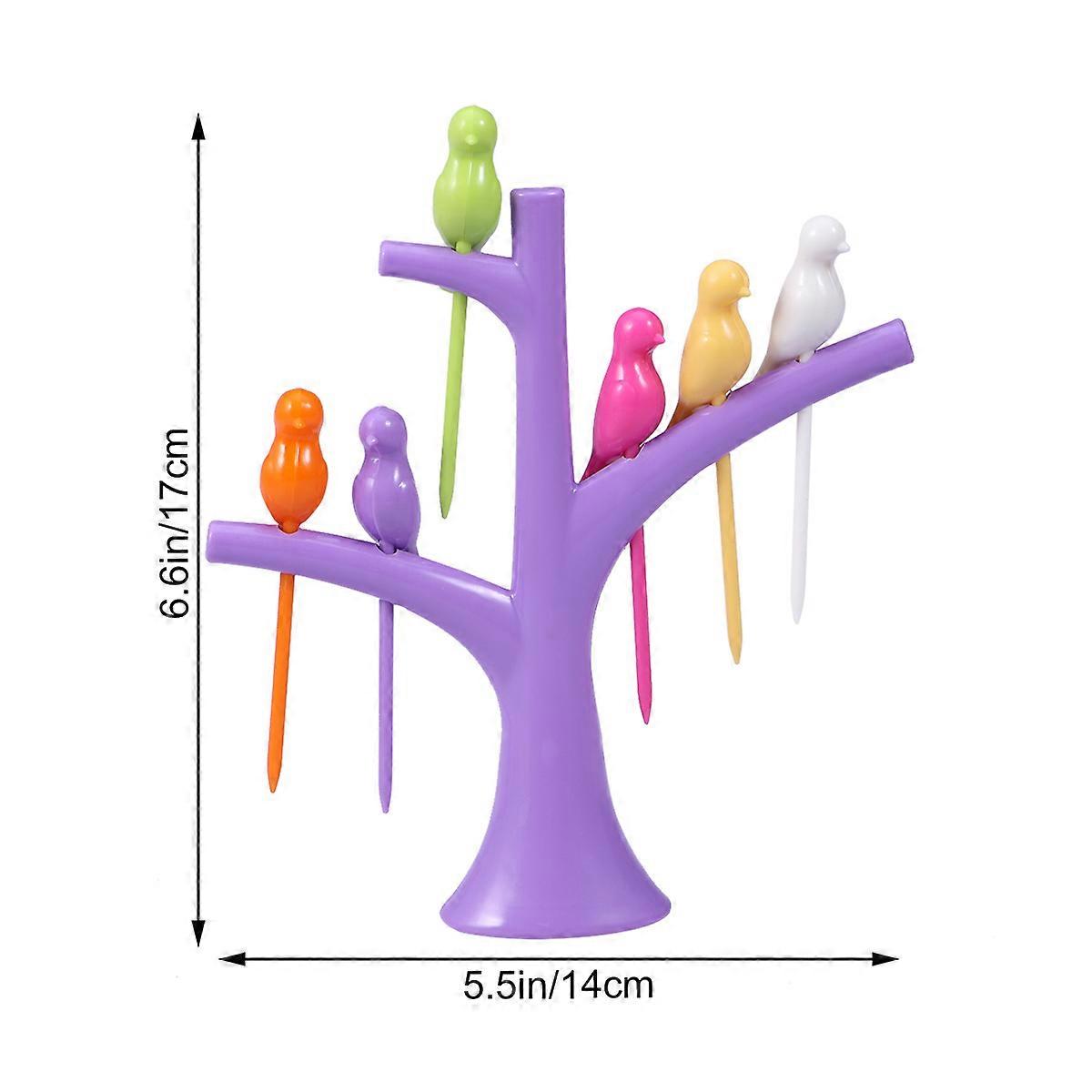 Bird Fork Dessert Forks for Kitchen Use 6Pcs with Tree Holder Purple