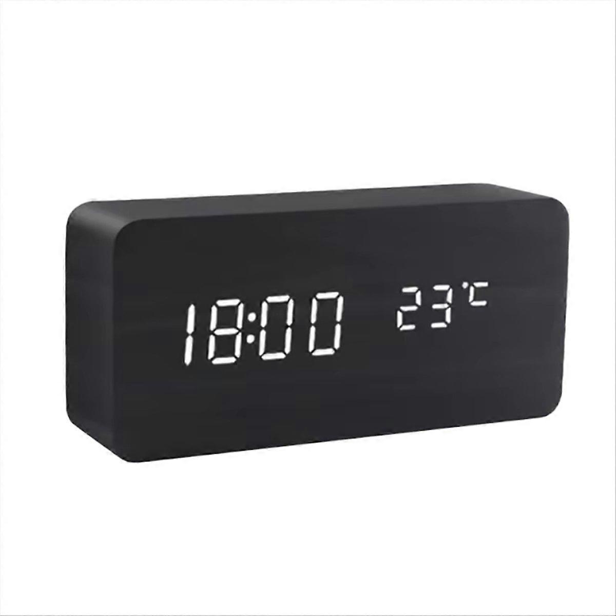Wooden Digital Clock LED Clock with Temperature Desk Decorating Black