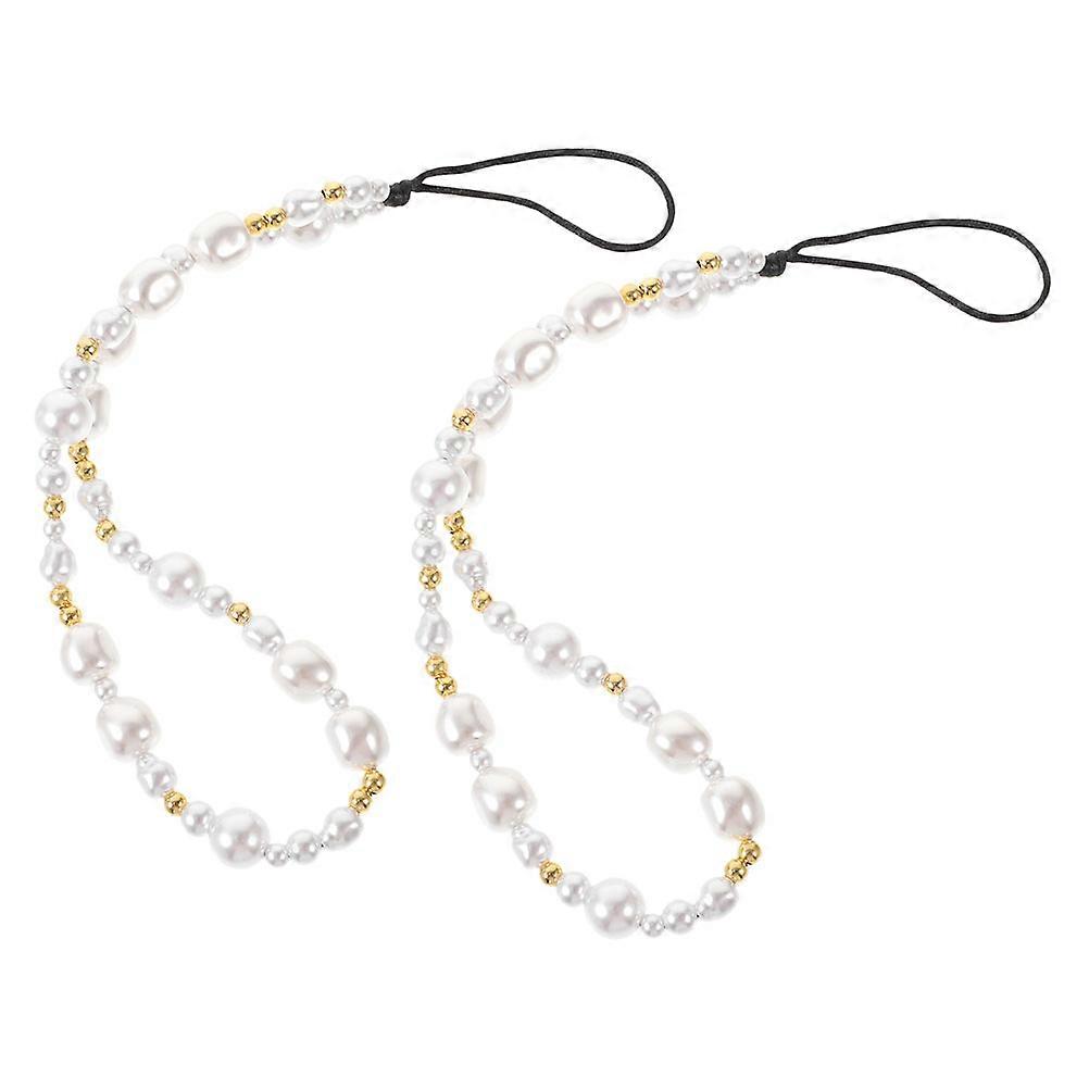 Corrente para celular elegante com contas, para pendurar, 2 peças, nylon branco.