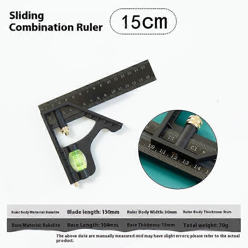 {MX} 15/20/25cm Adjustable Engineer Combination Square Ruler 45/90 Degree Right Angle Ruler With Bubble Level Gauge