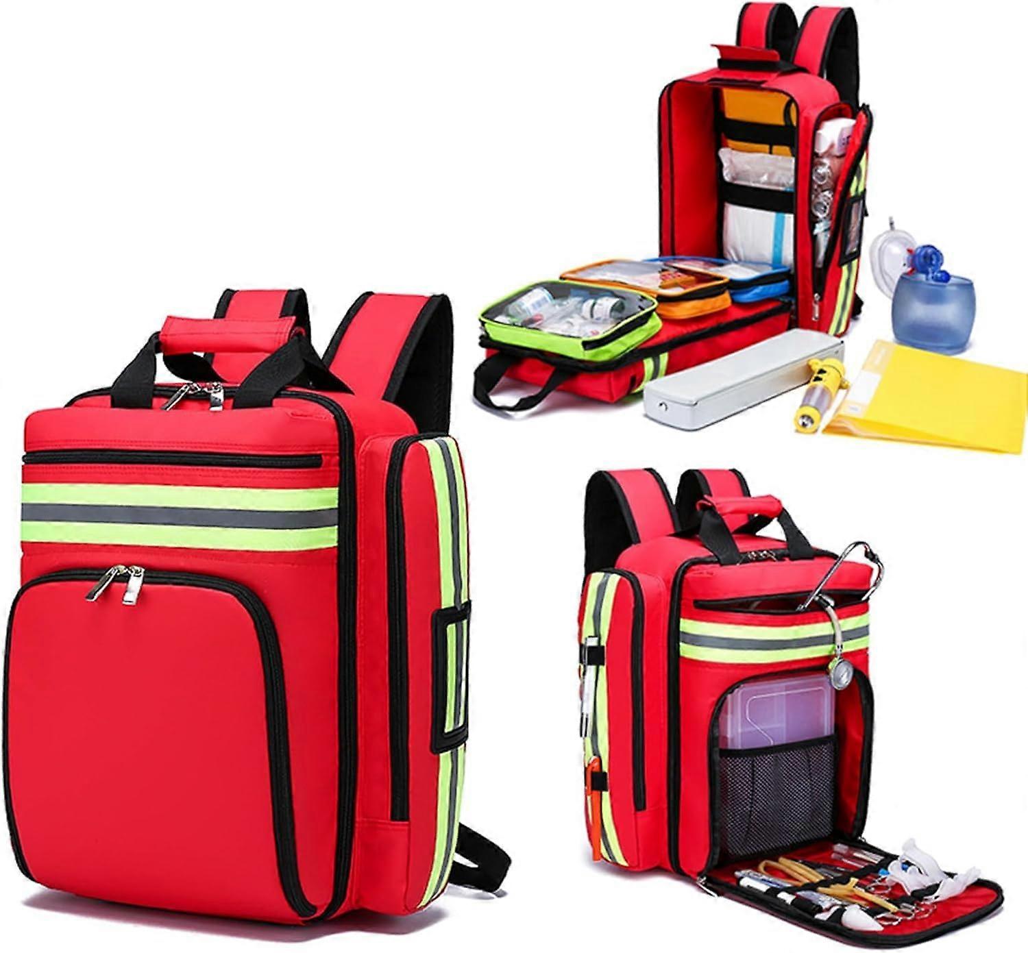 Large First Aid Bag with Multiple Compartments, Professional EMT Trauma Backpack with Reflector Strips