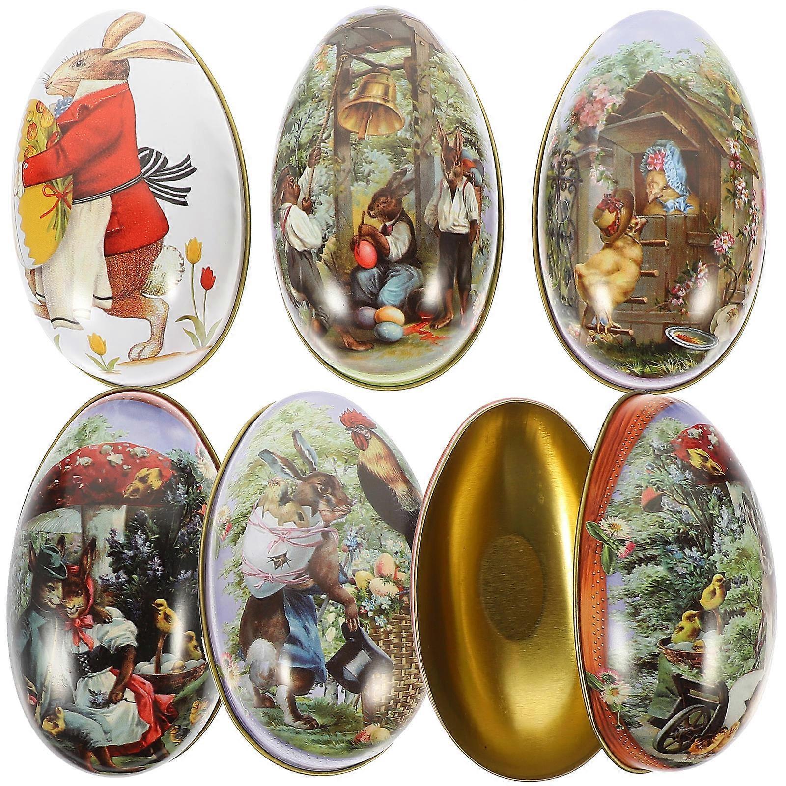 6pcs Easter Tinplate Storage Case Easter Candy Holder Easter Candy Box Decoration