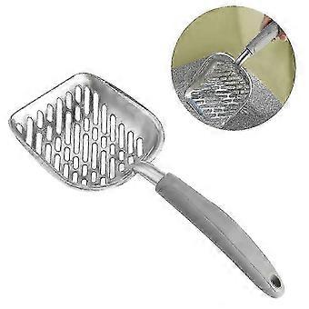 Sturdy Metal Cat Litter Scoop with Long Handle for Easy Cleaning - Durable Grey Waste Scooper for Cats