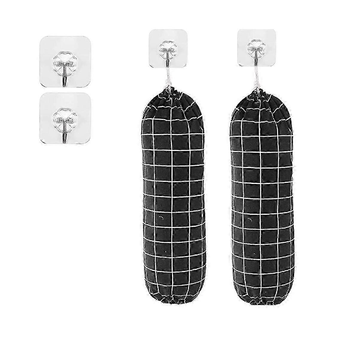 Geometric Pattern Plastic Bag Holder Wall Mount Organiser with Adjustable Drawstring and Loop