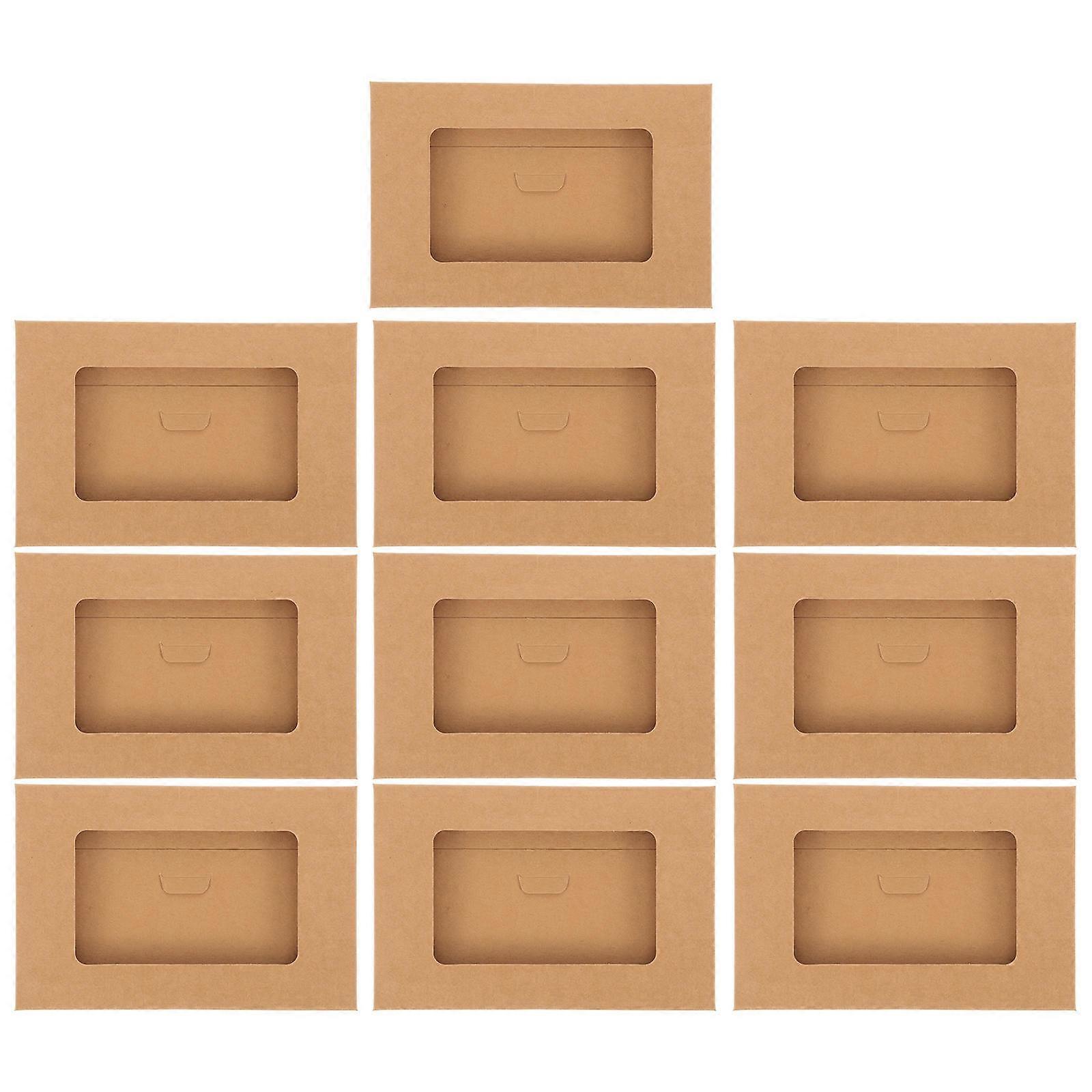 Light Brown Postcard Boxes for Envelop Storage Kraft Paper 10Pcs Open Window