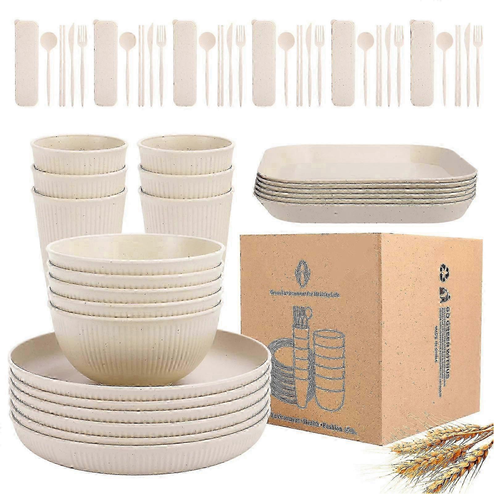 54 PCS Wheat Straw Dinnerware Sets, Unbreakable Dinnerware Set Kitchen