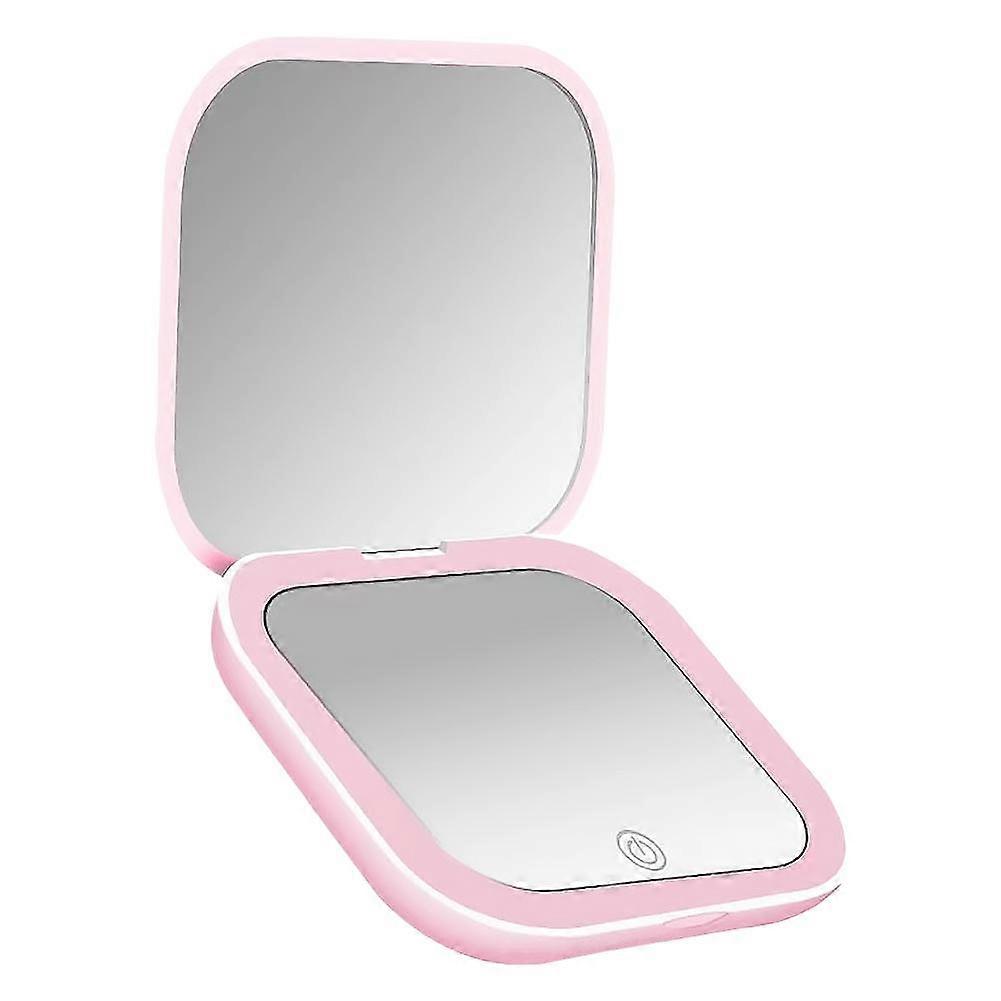 Foldable LED Makeup Mirror - Pink, Double-sided, USB Rechargeable